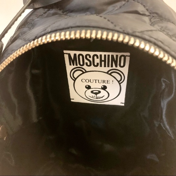 🐻 MOSCHINO Black Teddy Bear Stud Convertible Quilted Mini Backpack Crossbody - Picture 12 of 14
